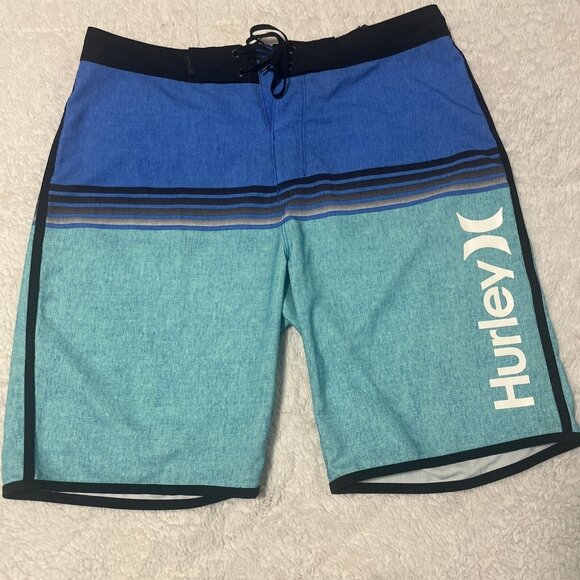 Hurley board shorts shades of blue stipes boys size 30 Multicolor - Picture 2 of 10